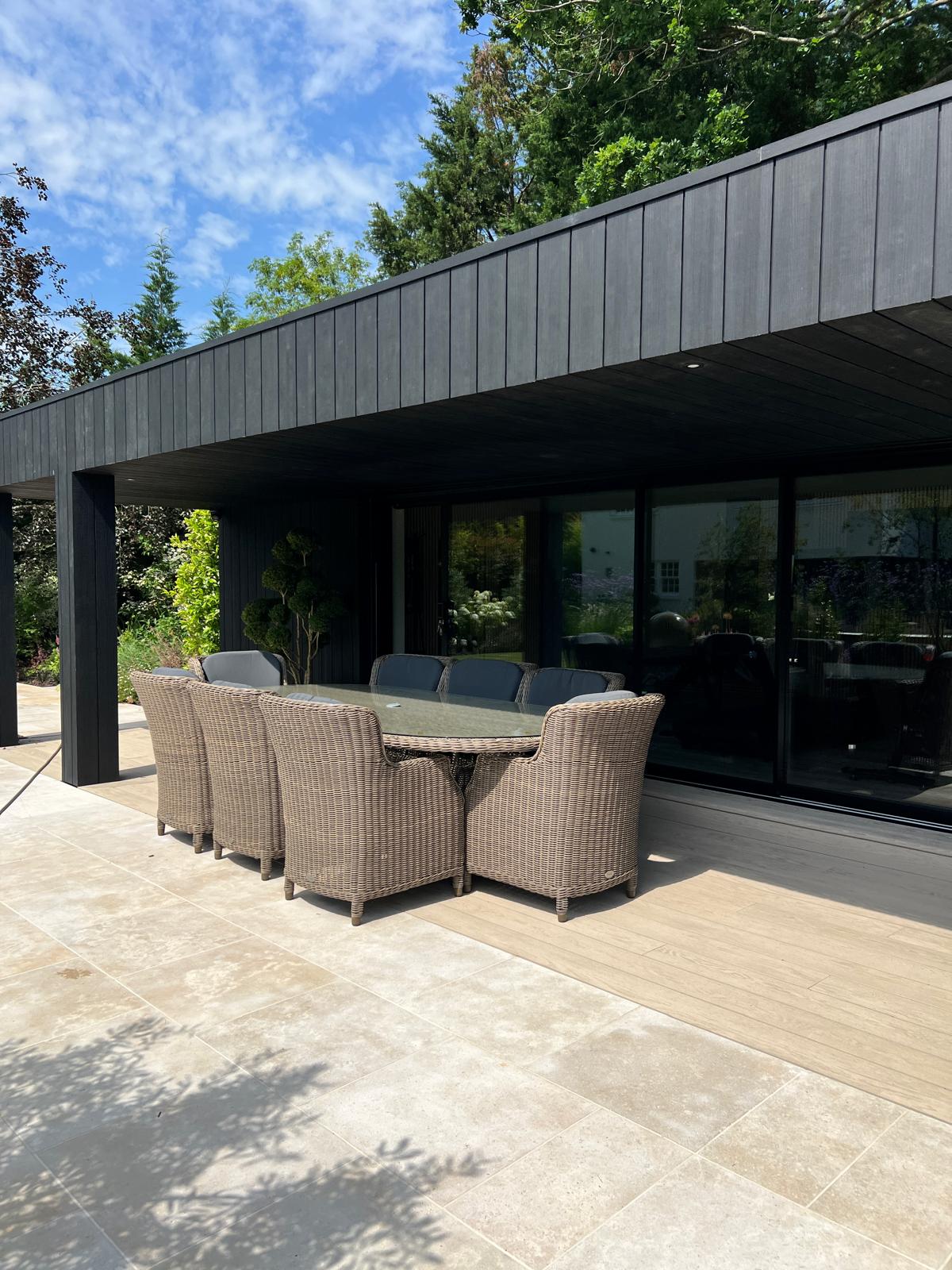 Covered outdoor kitchen and bar beside the garden gym