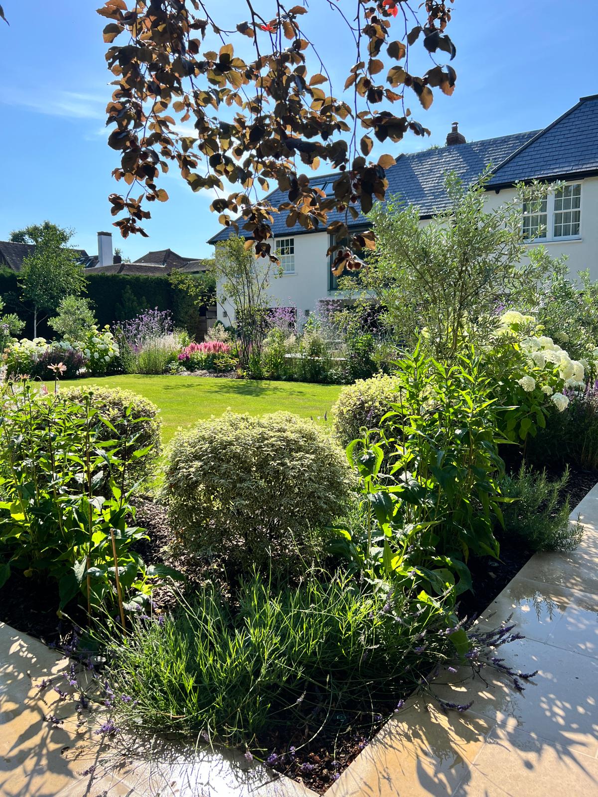 Layered planting against the house